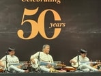 Ustad Amjad Ali Khan with his grandsons Abeer Ali Bangash and Zohaan Ali Bangash