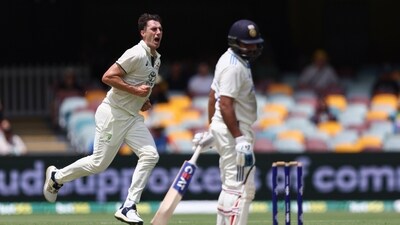 Australia's captain Pat Cummins claimed the wicket of his counterpart Rohit Sharma early on Day 4. The Indian captain once again failed to put up a big score and was dismissed for just 10. (AP) Australia's captain Pat Cummins claimed the wicket of his counterpart Rohit Sharma early on Day 4. The Indian captain once again failed to put up a big score and was dismissed for just 10. (AP)