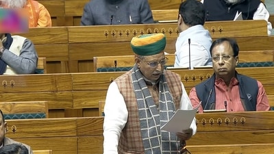 Union minister Arjun Ram Meghwal speaks in Lok Sabha during the Winter Session of Parliament. (Sansad TV/Youtube) Union minister Arjun Ram Meghwal speaks in Lok Sabha during the Winter Session of Parliament. (Sansad TV/Youtube)