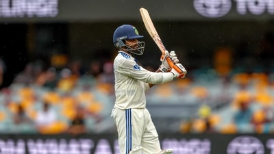 India's Ravindra Jadeja walks off the field after losing his wicket during play on day four of the third Test. (AP Photo/Pat Hoelscher) (AP)