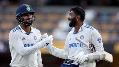 Jasprit Bumrah and Akash Deep mounted a defiant 10th wicket stand to help India avoid the follow-on on day four of the third test in Brisbane. (AFP) Jasprit Bumrah and Akash Deep mounted a defiant 10th wicket stand to help India avoid the follow-on on day four of the third test in Brisbane. (AFP)
