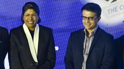 Jhulan Goswami with former India captain Sourav Ganguly at Eden Gardens in Kolkata. (Samir Jana/HT Photo) Jhulan Goswami with former India captain Sourav Ganguly at Eden Gardens in Kolkata. (Samir Jana/HT Photo)