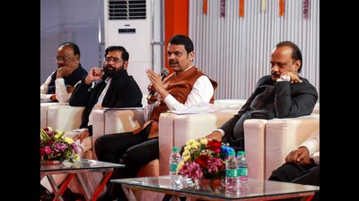 Nagpur, Dec 15 (ANI): Maharashtra Chief Minister Devendra Fadnavis addresses a press conference ahead of the swearing-in ceremony of the ministers of the Mahayuti alliance government, in Nagpur on Sunday. Deputy Chief Ministers Eknath Shinde and Ajit Pawar are also present. (ANI Photo) (Snehal Sontakke) Nagpur, Dec 15 (ANI): Maharashtra Chief Minister Devendra Fadnavis addresses a press conference ahead of the swearing-in ceremony of the ministers of the Mahayuti alliance government, in Nagpur on Sunday. Deputy Chief Ministers Eknath Shinde and Ajit Pawar are also present. (ANI Photo) (Snehal Sontakke)