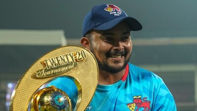 Prithvi Shaw poses for photographs with the championship trophy after winning the T20 cricket final match of the Syed Mushtaq Ali Trophy. (PTI Photo/Shailendra Bhojak) (PTI12_15_2024_000327B) (PTI) Prithvi Shaw poses for photographs with the championship trophy after winning the T20 cricket final match of the Syed Mushtaq Ali Trophy. (PTI Photo/Shailendra Bhojak) (PTI12_15_2024_000327B) (PTI)