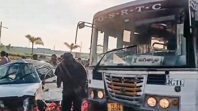 On Tuesday morning, a private bus collided with a dumper truck on a highway in Gujarat's Bhavnagar district, killing six people and injuring about ten more. (PTI)