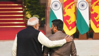 Prime Minister Narendra Modi with Sri Lankan President Anura Kumara Dissanayake at the Hyderabad House in New Delhi on Monday. (PTI)