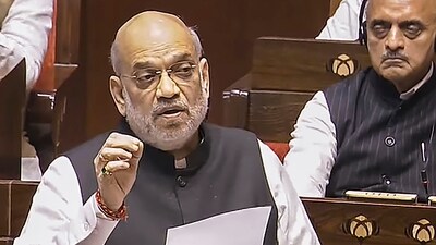 Union Home Minister Amit Shah speaks during the Constitution debate in Rajya Sabha, in New Delhi on Tuesday. (PTI)