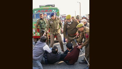 Police detaining Akhil Bharatiya Vidyarthi Parishad members who were staging a protest in Jammu on Tuesday. (PTI) Police detaining Akhil Bharatiya Vidyarthi Parishad members who were staging a protest in Jammu on Tuesday. (PTI)