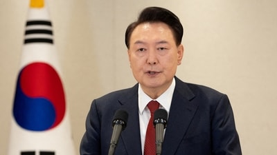 South Korean President Yoon Suk Yeol delivers an address to the nation at the Presidential Office in Seoul, South Korea. (File) (via REUTERS)