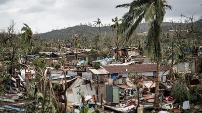 This handout photograph taken and released by the French Securite Civile shows destroyed housing in Combani, on the French Indian Ocean territory of Mayotte, after the cyclone Chido hit the archipelago. (AFP)