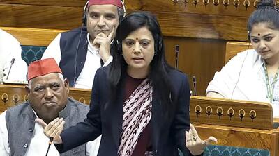 Trinamool Congress MP Mahua Moitra speaks in the Lok Sabha during the Winter Session of Parliament. (SansadTV)