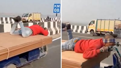 The video makes it seem like the man is 'floating' in the air with his arms in front and legs bent -- much like Superman. (X/@WhyyArya) The video makes it seem like the man is 'floating' in the air with his arms in front and legs bent -- much like Superman. (X/@WhyyArya)