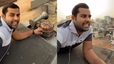 An Indian vlogger filmed a dangerous train surfing stunt in Bangladesh. (Instagram/rahul_baba_ki_masti_) An Indian vlogger filmed a dangerous train surfing stunt in Bangladesh. (Instagram/rahul_baba_ki_masti_)