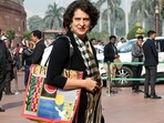 Congress MP Priyanka Gandhi Vadra at Parliament premises during the winter session, in New Delhi on December 16. 