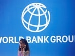 A logo of World Bank at the International Monetary Fund - World Bank Annual Meeting 2018.