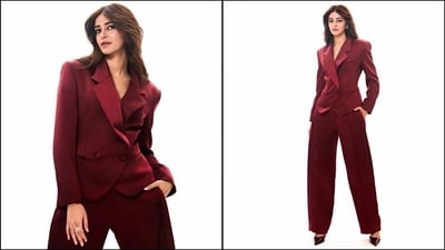 Ananya Panday wows in a stunning burgundy pantsuit in latest pictures. (Instagram/@ananyapanday) Ananya Panday wows in a stunning burgundy pantsuit in latest pictures. (Instagram/@ananyapanday)