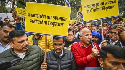Addressing the gathering, Kejriwal vowed to take the protest nationwide. “Dr Ambedkar is the voice of the oppressed and the cornerstone of India’s democracy,” he added. (Raj K Raj/HT Photo) Addressing the gathering, Kejriwal vowed to take the protest nationwide. “Dr Ambedkar is the voice of the oppressed and the cornerstone of India’s democracy,” he added. (Raj K Raj/HT Photo)