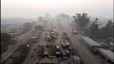 An aerial view of Shambhu border as farmers hold 'Delhi Chalo' protest on various demands, in Patiala on Sunday. (ANI) An aerial view of Shambhu border as farmers hold 'Delhi Chalo' protest on various demands, in Patiala on Sunday. (ANI)
