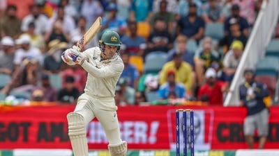 Alex Carey and Pat Cummins led much of the Australian assault. Cummins smashed 22 in just 10 balls while Carey was unbeaten on 20 off as many balls as Australia declared on 89/7 in 18 overs. (AP) Alex Carey and Pat Cummins led much of the Australian assault. Cummins smashed 22 in just 10 balls while Carey was unbeaten on 20 off as many balls as Australia declared on 89/7 in 18 overs. (AP)