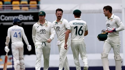Travis Head dismissed Akash Deep to end the latter's last wicket stand with Jasprit Bumrah on 47 off 78 balls. Deep and Bumrah had managed to steer India past the follow-on mark on Day 4 which greatly reduced Australia's chances of winning the Test. (AFP) Travis Head dismissed Akash Deep to end the latter's last wicket stand with Jasprit Bumrah on 47 off 78 balls. Deep and Bumrah had managed to steer India past the follow-on mark on Day 4 which greatly reduced Australia's chances of winning the Test. (AFP)