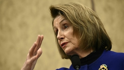 (FILES) US Representative Nancy Pelosi, Democrat of California, speaks during a Democratic Women's Caucus press conference in advance of Equal Pay Day at the US Capitol in Washington, DC on March 10, 2023. Pelosi underwent successful emergency hip-replacement surgery on December 14, 2024, after she sustained injuries during a visit to Luxembourg, her office said. "Earlier this morning, Speaker Emerita Pelosi underwent a successful hip replacement and is well on the mend," spokesperson Ian Krager said in a statement. (Photo by Brendan SMIALOWSKI / AFP) (AFP) (FILES) US Representative Nancy Pelosi, Democrat of California, speaks during a Democratic Women's Caucus press conference in advance of Equal Pay Day at the US Capitol in Washington, DC on March 10, 2023. Pelosi underwent successful emergency hip-replacement surgery on December 14, 2024, after she sustained injuries during a visit to Luxembourg, her office said. "Earlier this morning, Speaker Emerita Pelosi underwent a successful hip replacement and is well on the mend," spokesperson Ian Krager said in a statement. (Photo by Brendan SMIALOWSKI / AFP) (AFP)