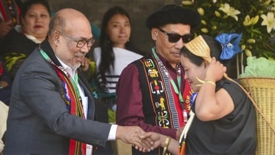 Manipur chief minister N. Biren Singh during the inauguration of the RobvenaNi 2024 celebrations at Punanamei village in Senapati district on Wednesday. (PTI)
