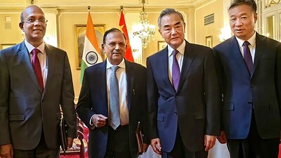 St Petersburg: National Security Advisor Ajit Doval with Chinese foreign minister Wang Yi (both in centre) during their talks, in St. Petersburg, Russia, on September 12, 2024. (PTI) St Petersburg: National Security Advisor Ajit Doval with Chinese foreign minister Wang Yi (both in centre) during their talks, in St. Petersburg, Russia, on September 12, 2024. (PTI)