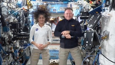 NASA astronauts Suni Williams and Butch Wilmore during a press conference from the International Space Station on Friday, Sept. 13, 2024. (AP) NASA astronauts Suni Williams and Butch Wilmore during a press conference from the International Space Station on Friday, Sept. 13, 2024. (AP)