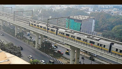 The ₹5,452 crore Gurugram metro project will cover a total distance of 28.5 kilometres and have 27 elevated stations. (HT PHOTO) The ₹5,452 crore Gurugram metro project will cover a total distance of 28.5 kilometres and have 27 elevated stations. (HT PHOTO)