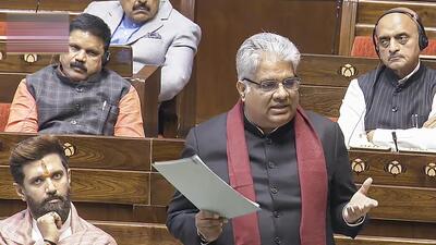 Union minister Bhupender Yadav speaks in the Rajya Sabha on Tuesday. (PTI Photo)