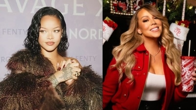Rihanna shares a playful moment with Mariah Carey, requesting a signature during the Christmas tour finale. (@rihanna/X, @MariahCarey/X) Rihanna shares a playful moment with Mariah Carey, requesting a signature during the Christmas tour finale. (@rihanna/X, @MariahCarey/X)
