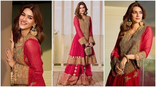 Kriti Sanon wears a Rimple and Harpreet outfit. Kriti Sanon wears a Rimple and Harpreet outfit.