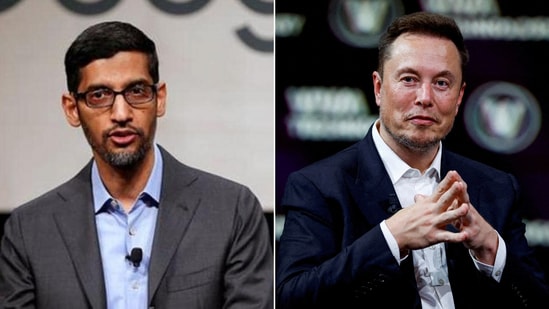 Sundar Pichai (L) is the CEO of Google, while Elon Musk (R) owns social media giant X (formerly Twitter) (Reuters)