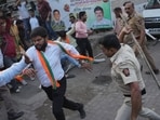 BJP workers allegedly vandalised the Congress party office today