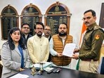 Three NDA MPs, including Anurag Thakur and Bansuri Swaraj, file a complaint at the Parliament Street Police station.