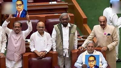 Karnataka chief minister Siddaramaiah protest against Amit Shah's speech in Rajya Sabha. (ANI) Karnataka chief minister Siddaramaiah protest against Amit Shah's speech in Rajya Sabha. (ANI)