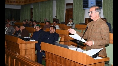 Himachal chief minister Sukgvinder Singh Sukhu speaking during Day 2 of assembly session in Dharamshala on Thursday. (HT Photo) Himachal chief minister Sukgvinder Singh Sukhu speaking during Day 2 of assembly session in Dharamshala on Thursday. (HT Photo)