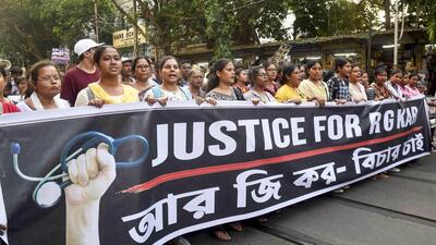 Junior doctors and citizens take out a rally demanding justice for the RG Kar junior doctor who was raped and murdered in August. (PTI Photo) Junior doctors and citizens take out a rally demanding justice for the RG Kar junior doctor who was raped and murdered in August. (PTI Photo)