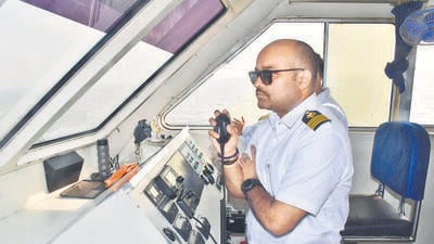 Mumbai, India – Dec 19, 2024: Captain Anmol Srivastava at JNPT, in Mumbai, India, on Thursday, Dec 19, 2024. (Photo by Bhushan Koyande/HT Photo) Mumbai, India – Dec 19, 2024: Captain Anmol Srivastava at JNPT, in Mumbai, India, on Thursday, Dec 19, 2024. (Photo by Bhushan Koyande/HT Photo)