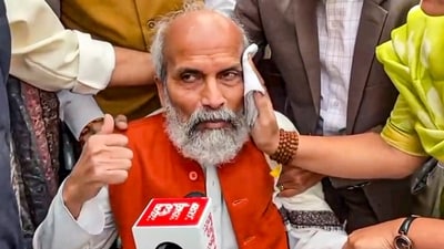 BJP MP Pratap Chandra Sarangi gets injured after clashes between India Bloc and NDA MPs at Parliament complex in New Delhi. (PTI) BJP MP Pratap Chandra Sarangi gets injured after clashes between India Bloc and NDA MPs at Parliament complex in New Delhi. (PTI)