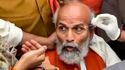 BJP MP Pratap Chandra Sarangi gets injured after clashes between India Bloc and NDA MPs following their protests, at Parliament complex, in New Delhi. (PTI) BJP MP Pratap Chandra Sarangi gets injured after clashes between India Bloc and NDA MPs following their protests, at Parliament complex, in New Delhi. (PTI)