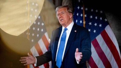 PALM BEACH, FLORIDA - DECEMBER 16: U.S. President-elect Donald Trump speaks at a news conference at Trump's Mar-a-Lago resort on December 16, 2024 in Palm Beach, Florida. (Getty Images via AFP)