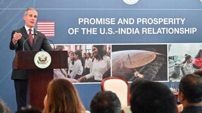 US ambassador to India Eric Garcetti addresses during a programme on 'Promise and Prosperity of the US-India Relationship' organised by the US-India Business Council in New Delhi on Thursday. (ANI) US ambassador to India Eric Garcetti addresses during a programme on 'Promise and Prosperity of the US-India Relationship' organised by the US-India Business Council in New Delhi on Thursday. (ANI)