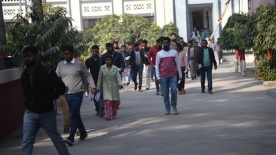 Candidates who appeared for the test coming out of Bankipur Girls High School in Patna where BPSC Assistant Engineer competitive exam Day 2 was held. (Santosh Kumar) Candidates who appeared for the test coming out of Bankipur Girls High School in Patna where BPSC Assistant Engineer competitive exam Day 2 was held. (Santosh Kumar)