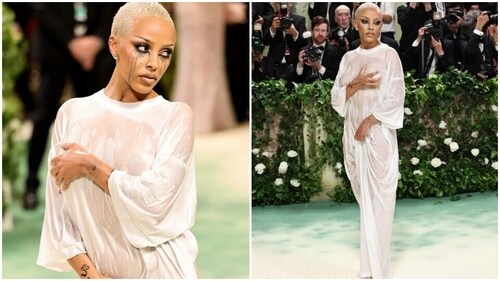 Doja Cat attended the Met Gala 2024 in a wet gown look. Doja Cat attended the Met Gala 2024 in a wet gown look.