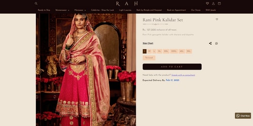 Kriti's wedding look is available on the Rimple and Harpreet website.