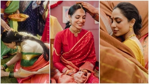 Sobhita's hairdos for her pre-wedding rituals. Sobhita's hairdos for her pre-wedding rituals.