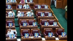 Bengaluru, Dec 19 (ANII): Photos of Dr BR Ambedkar has been placed inside Karnataka Assembly to condemn the Union Home Minister Amit Shah's remark in Rajya Sabha over BR Ambedkar, in Bengaluru on Thursday. (ANI Photo) (Congress-X)