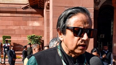 Congress MP Shashi Tharoor speaks to the media at Parliament during the Winter Session (Jitender Gupta) Congress MP Shashi Tharoor speaks to the media at Parliament during the Winter Session (Jitender Gupta)