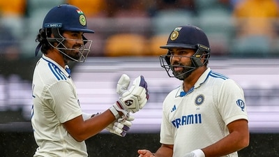 India's captain Rohit Sharma, right, and KL Rahul during play on day three of the third cricket test. (AP)